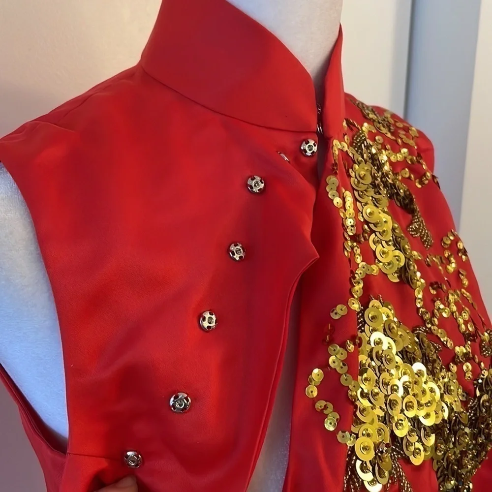Vintage And 100% Silk Japanese Chinese Red Dress - Picture 7 of 12